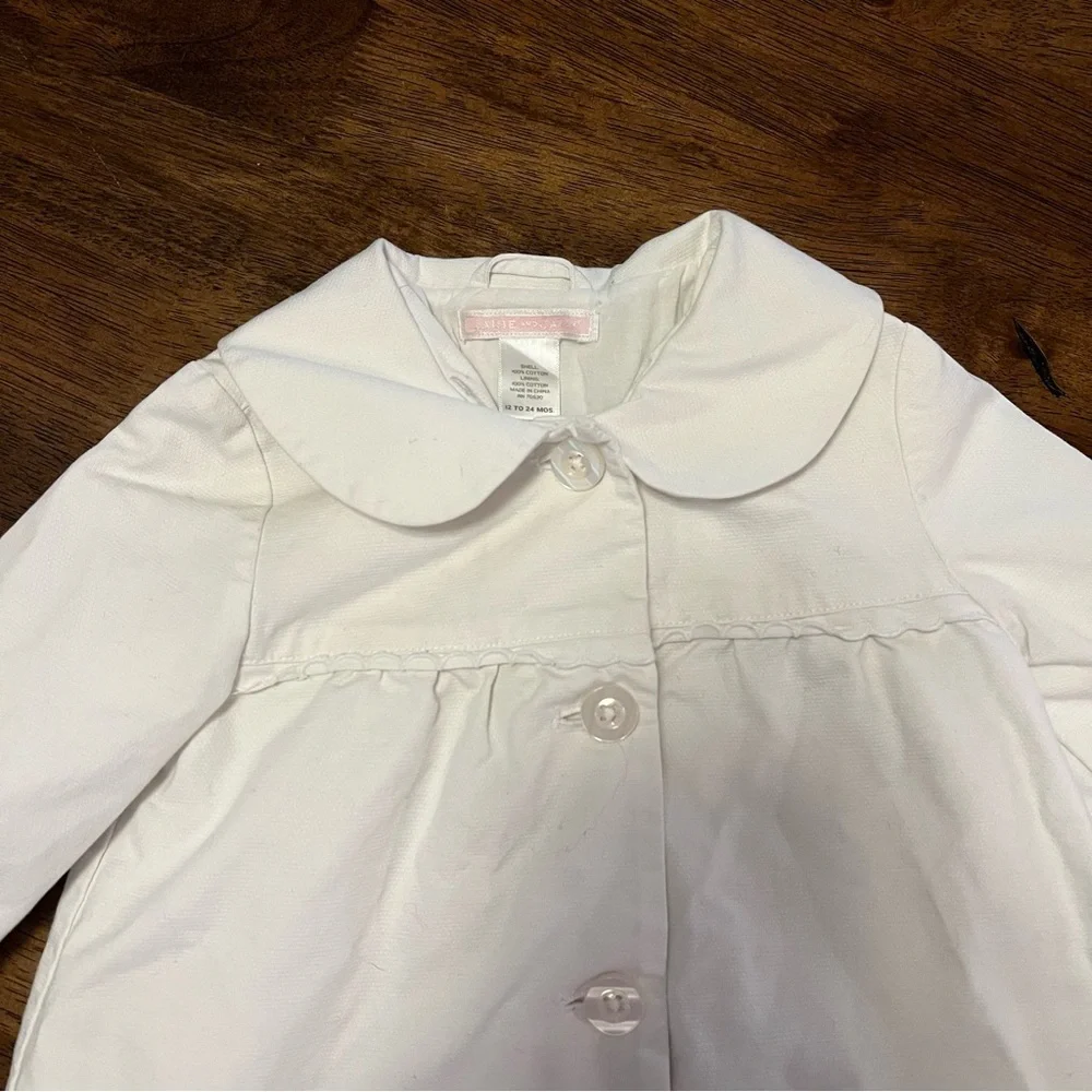 Janie and Jack White Scalloped Peter Pan Collar Trench Coat 12-24 Months